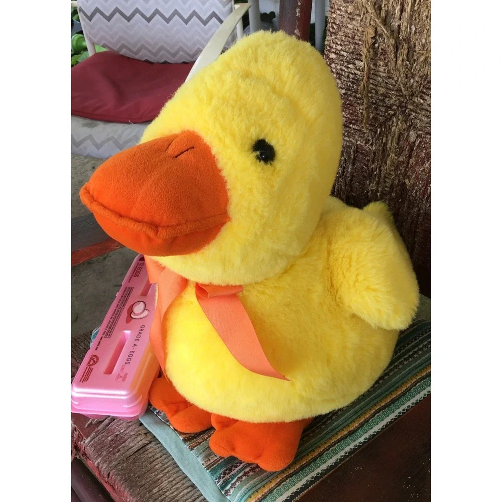 Vintage Large Yellow Duck Soft Plush Grosgrain Bow 24